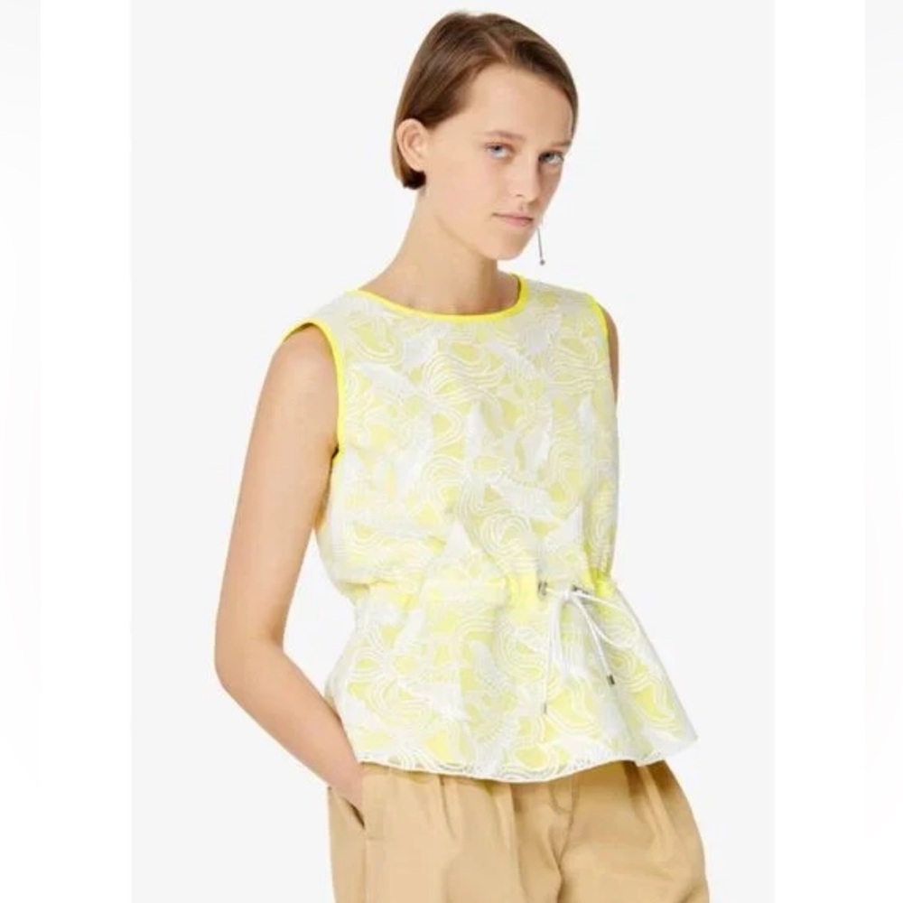 Kenzo Flying Phoenix Bird Lace Overlay Neon Yellow Drawstring Sleeveless Top 36